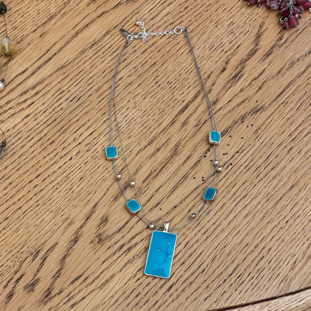 New York & Company Silver Necklace with Turquoise Accents